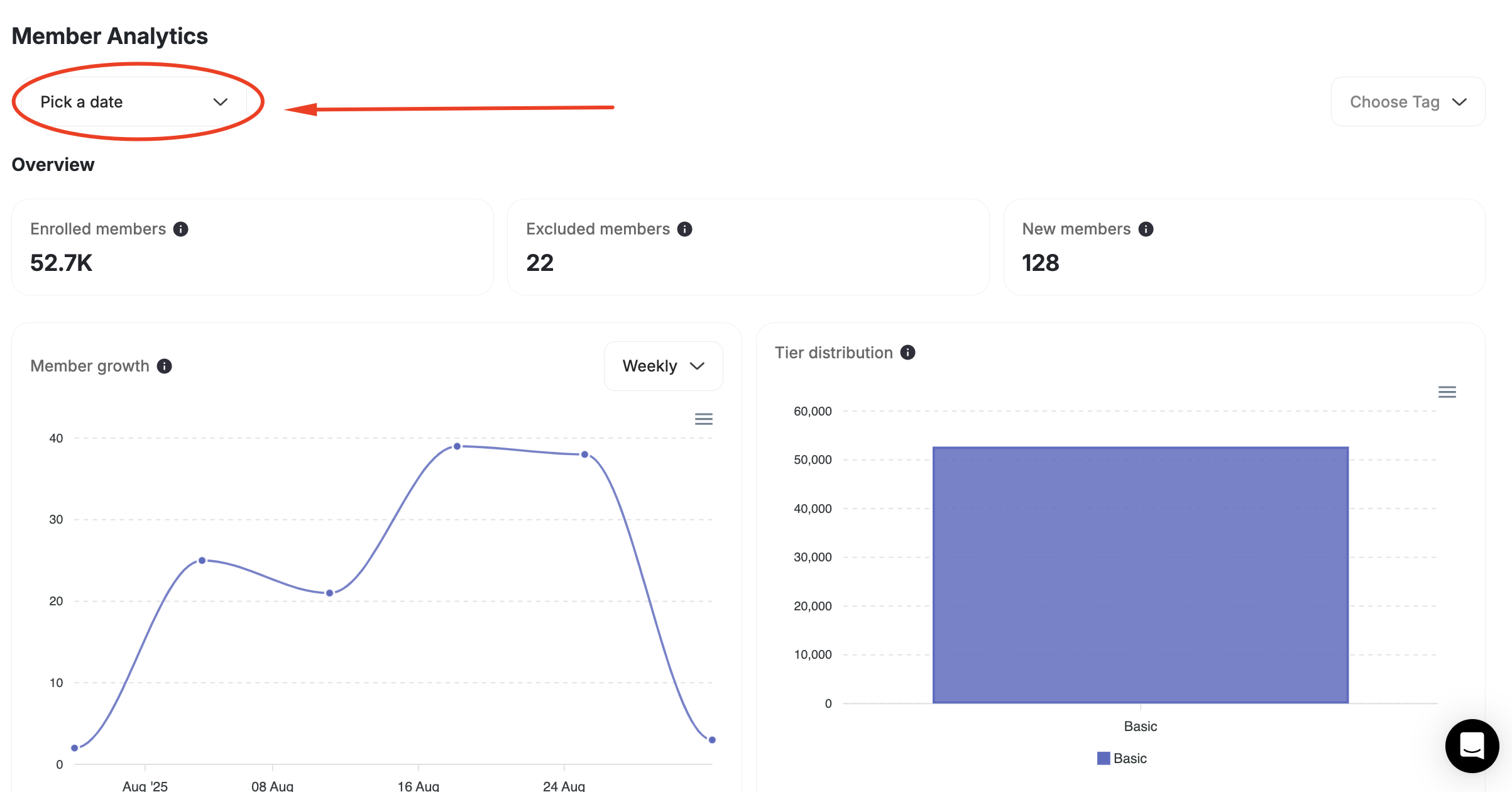 Analytics time span selector