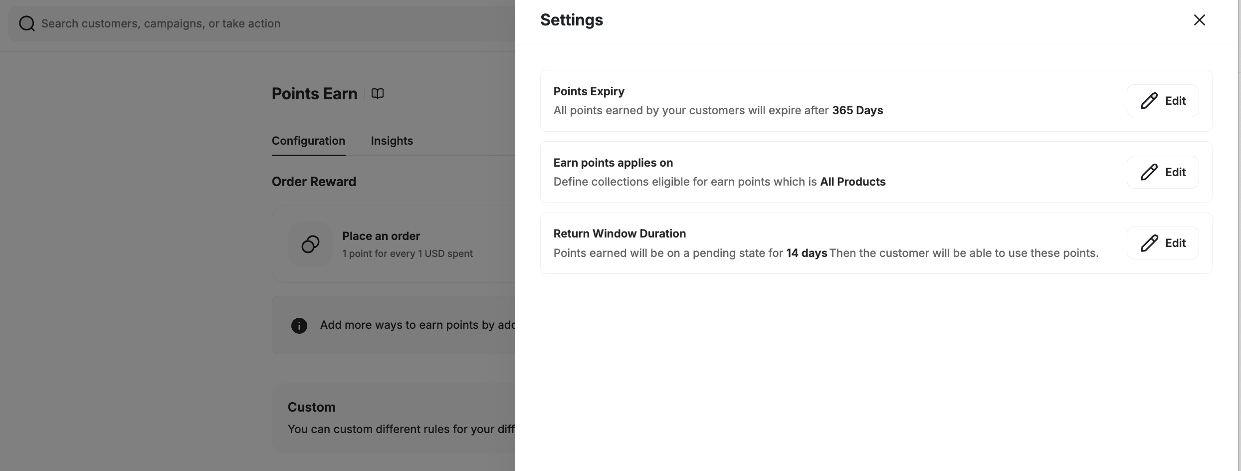 Points expiry settings drawer