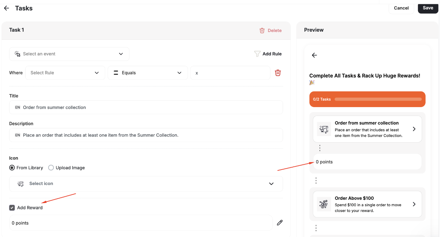 Mission task rewards