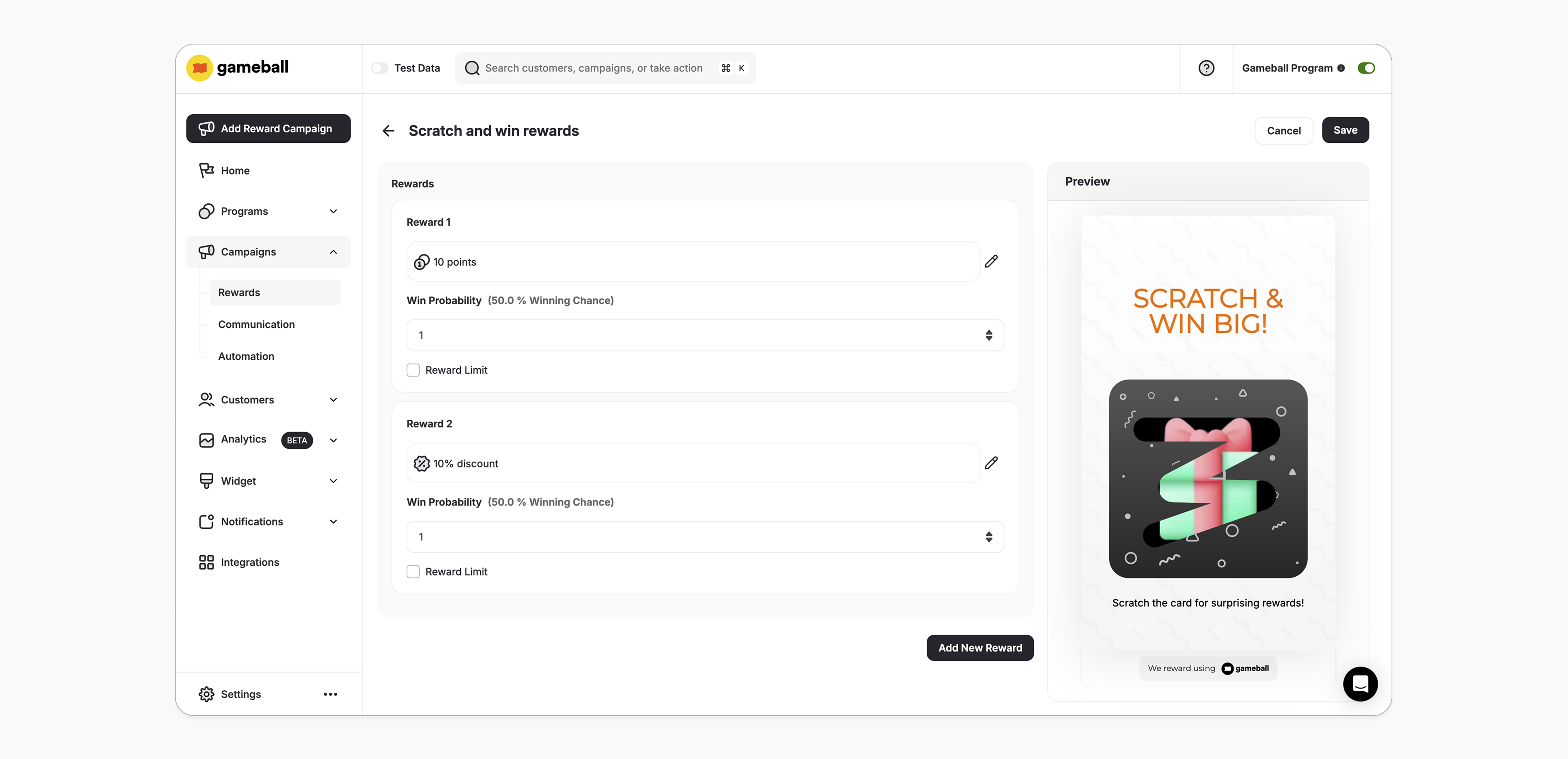 Scratch and win rewards setup