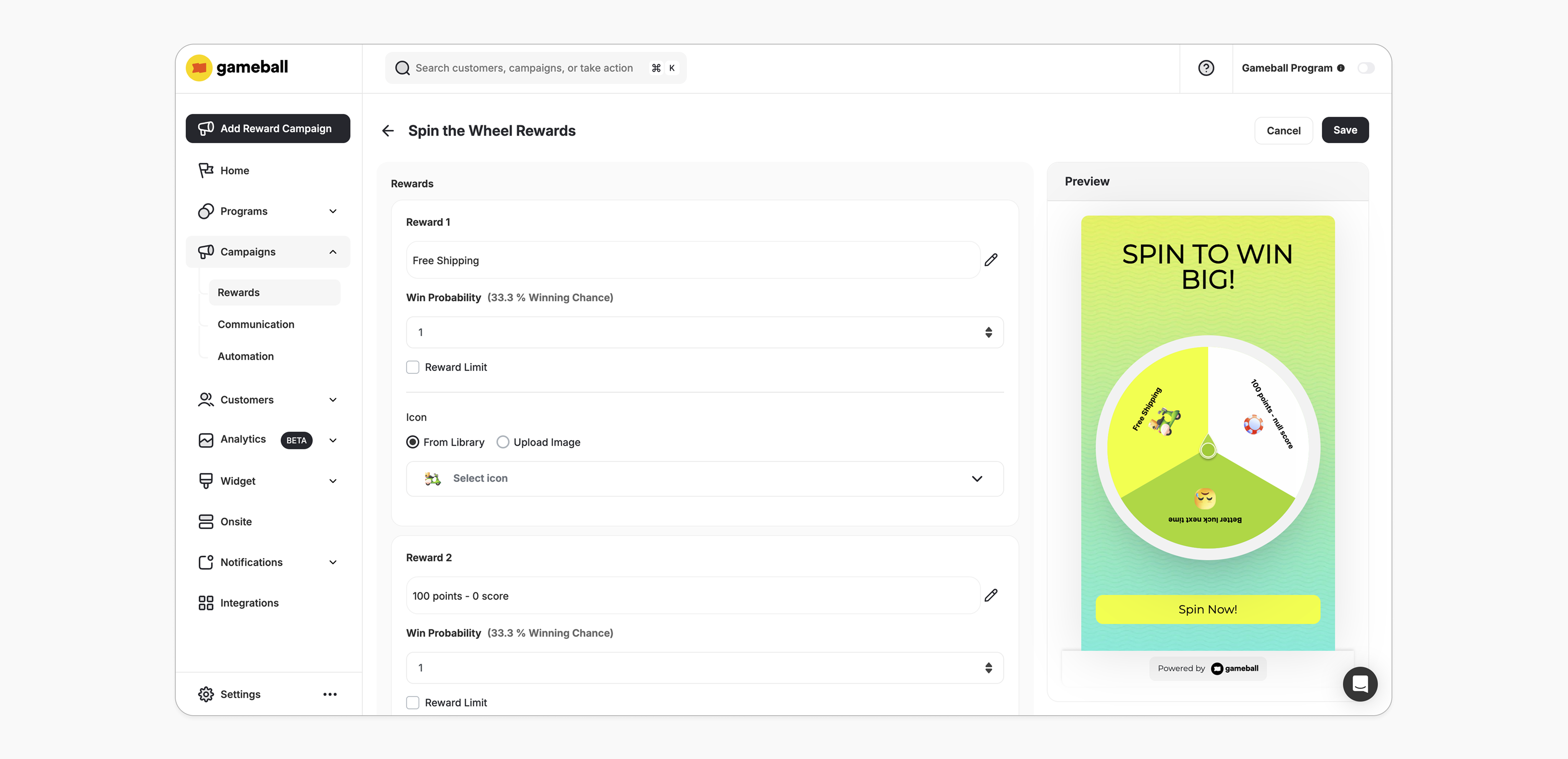Spin the wheel rewards setup