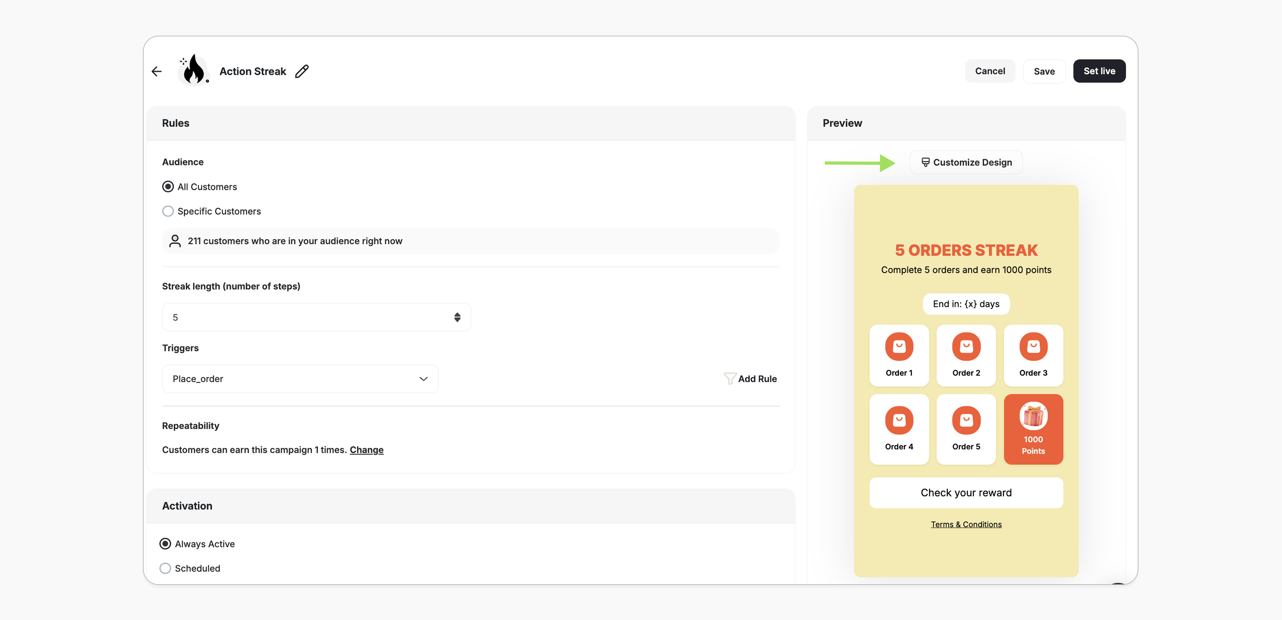 Stamps customization screens