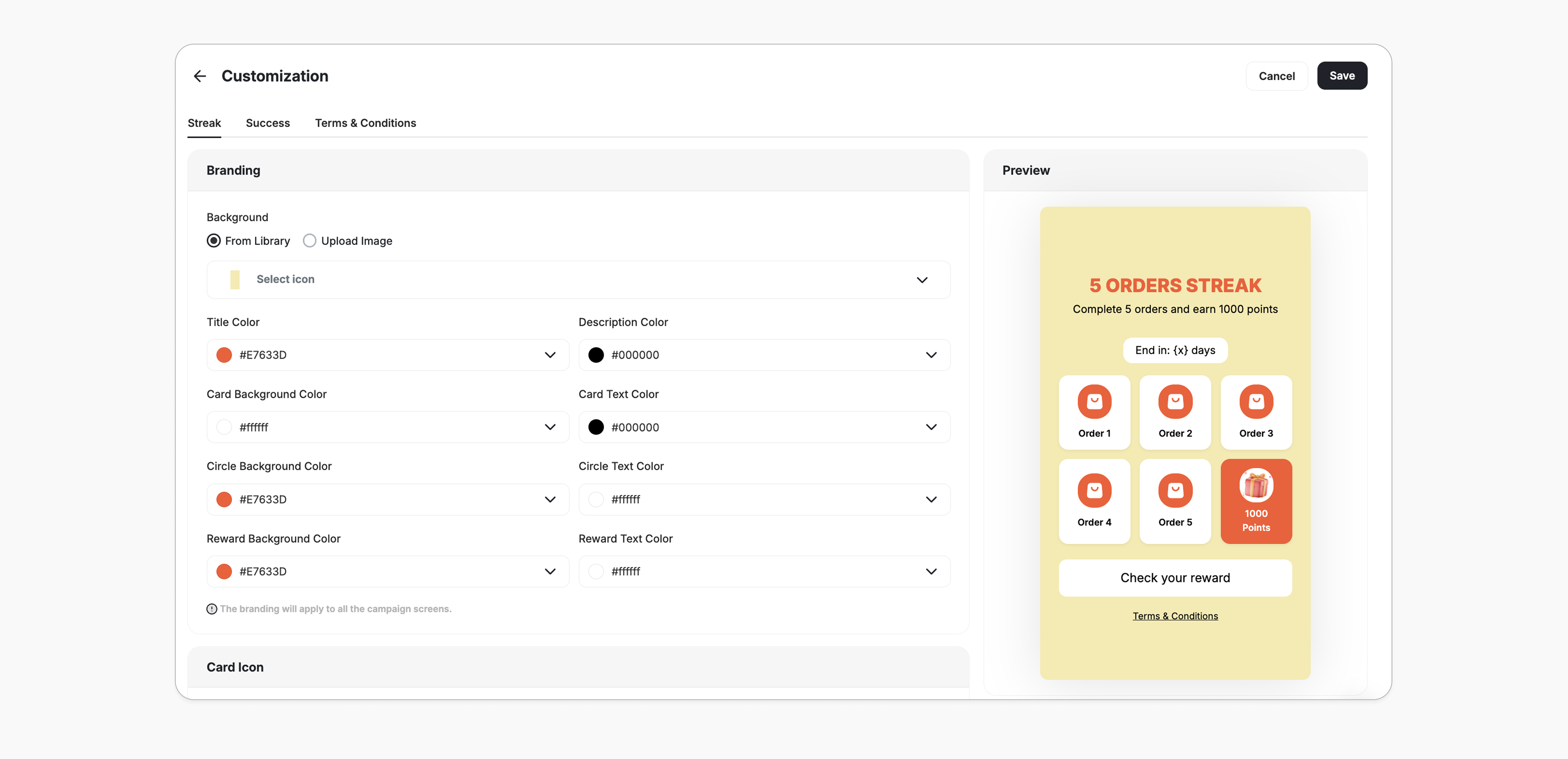 Stamps customization details