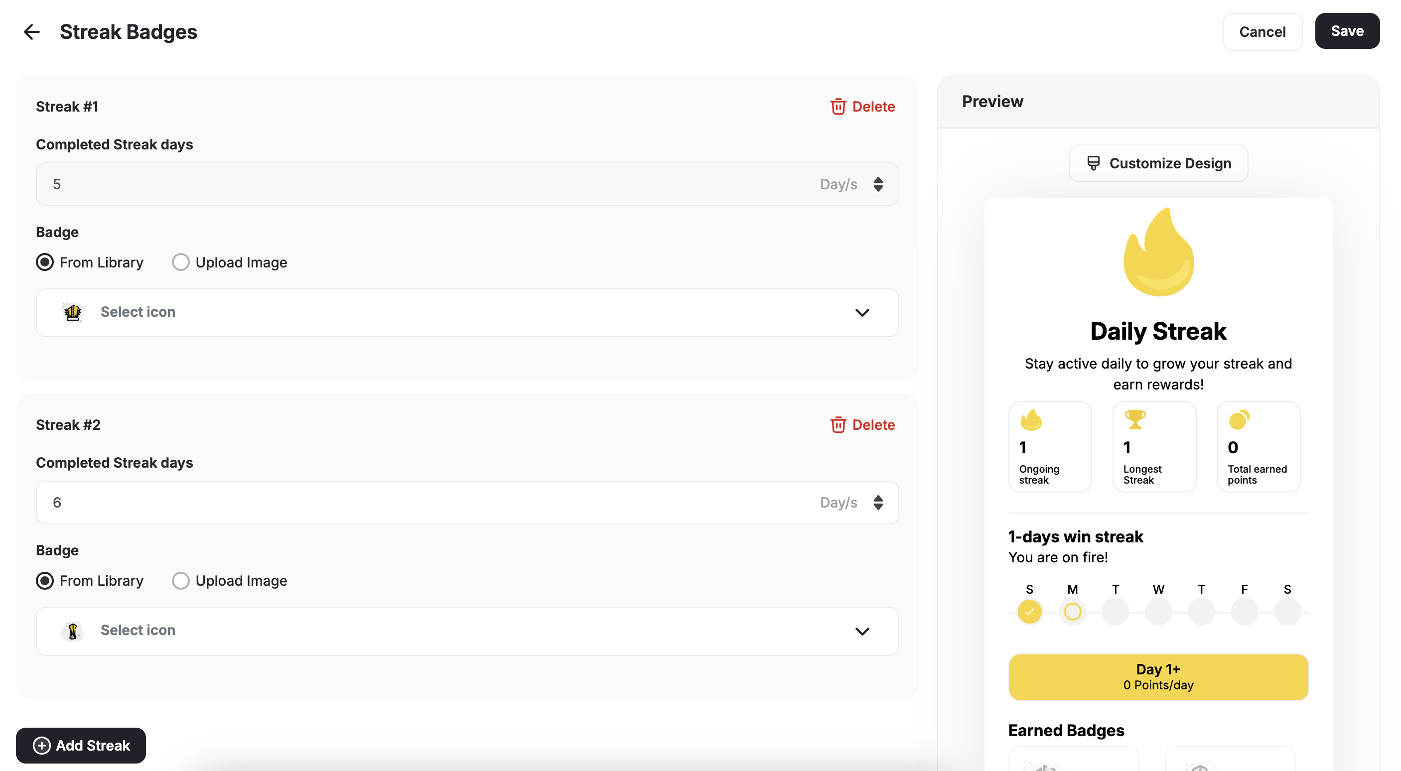 Streak badges configuration