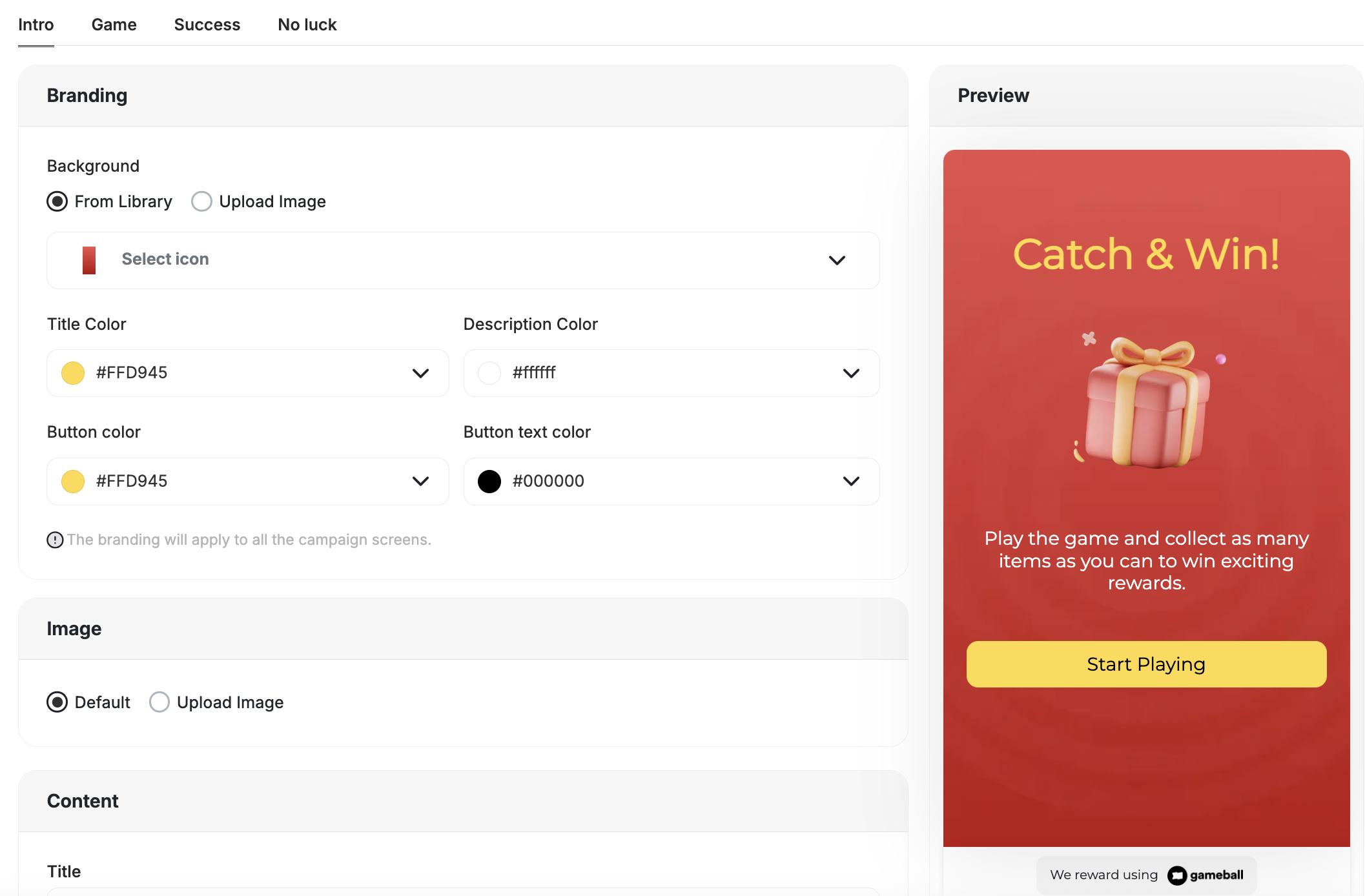 The catcher customization screens