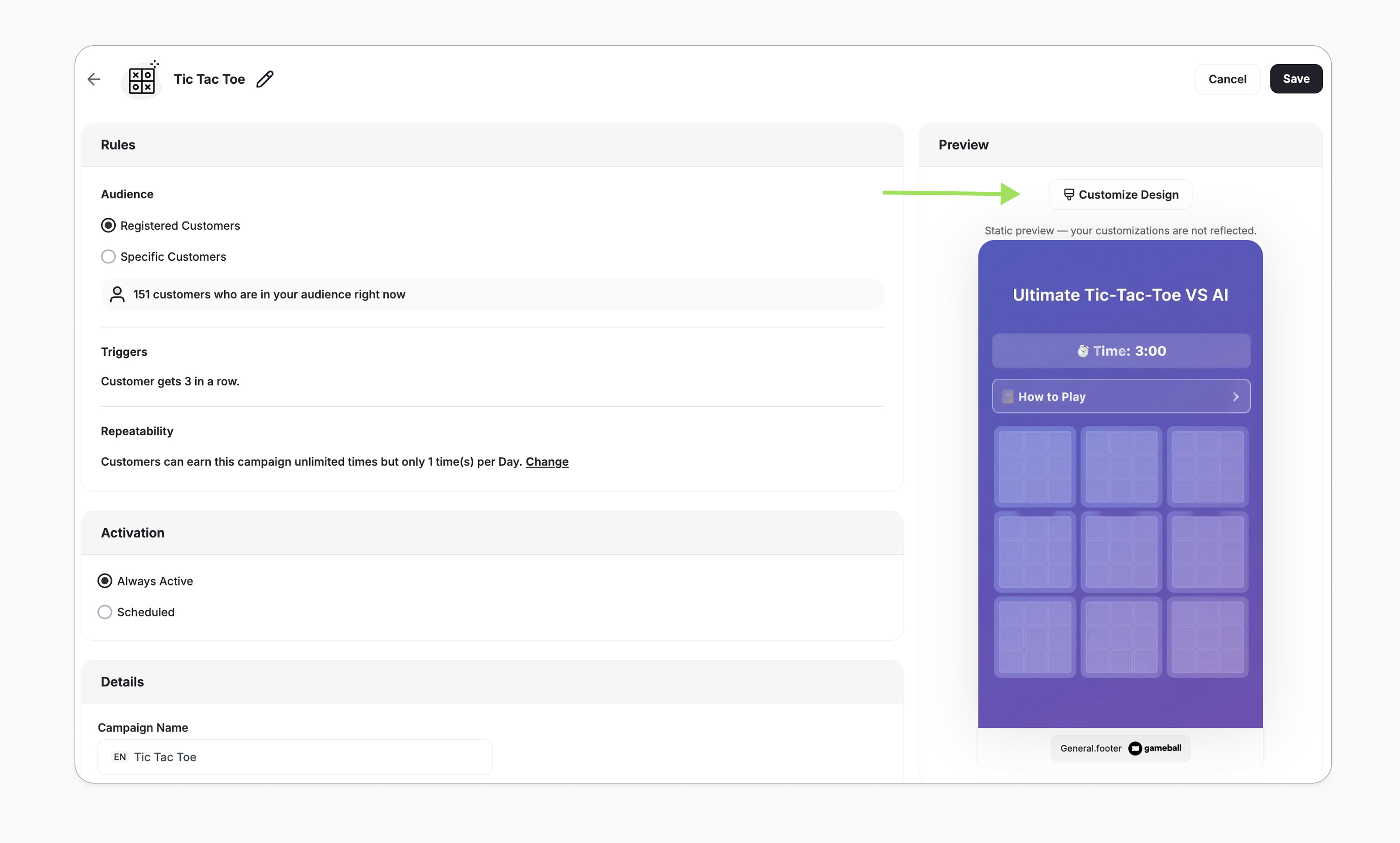 Tic tac toe customization