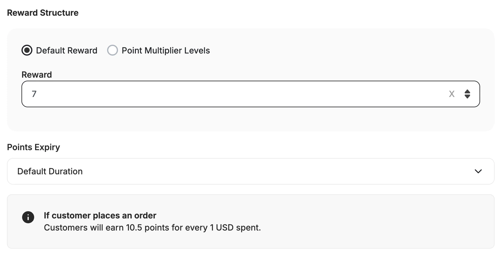 Default Reward mode with custom multiplier and live equation preview