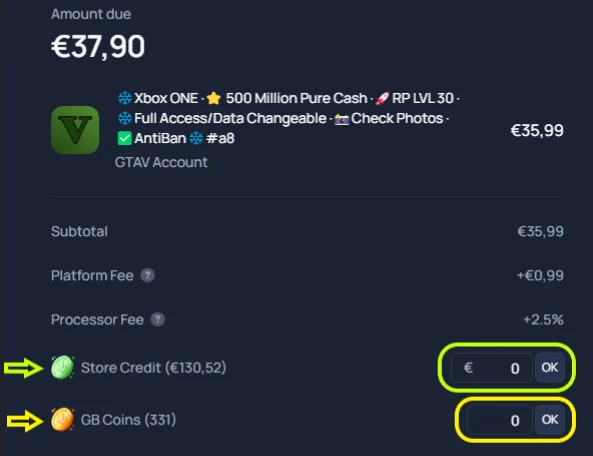 Store credit and GB Coins at checkout