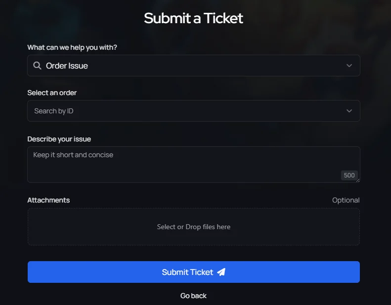 Open a support ticket form