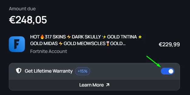 Lifetime warranty option at checkout