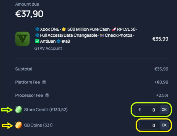 Store credit and GB Coins at checkout
