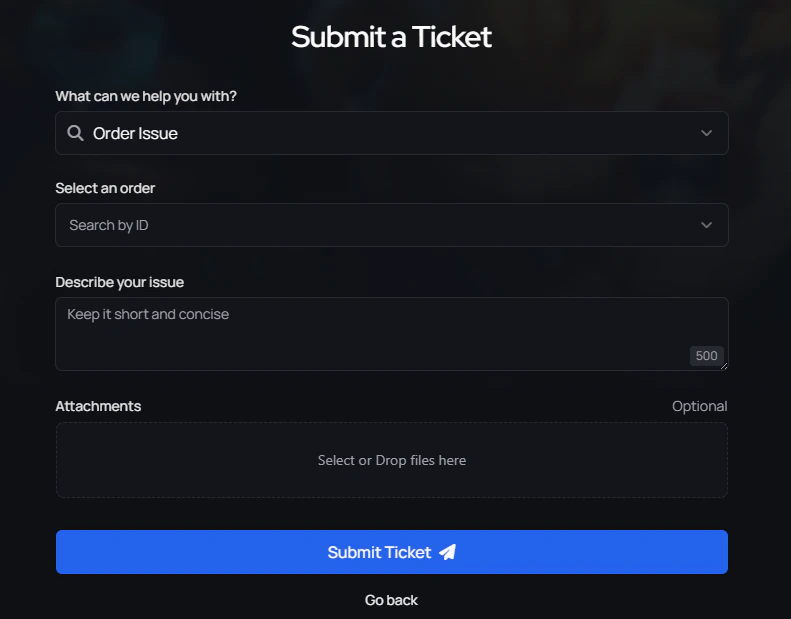 Open a support ticket form