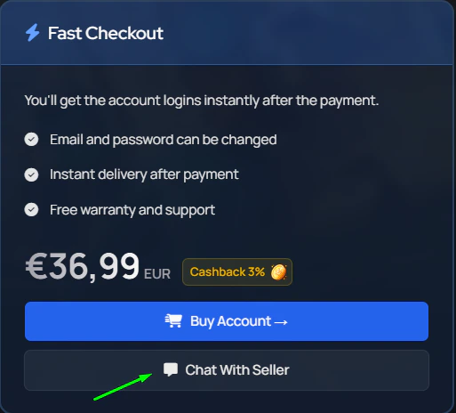 Message seller option on a product page