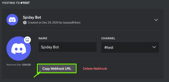 Copy Discord webhook URL