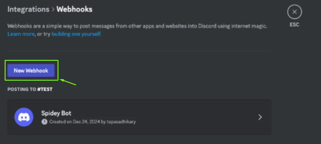 Create a new Discord webhook