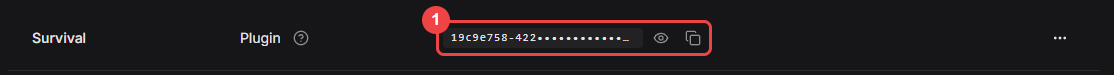 Hytale server connection row with its masked token highlighted