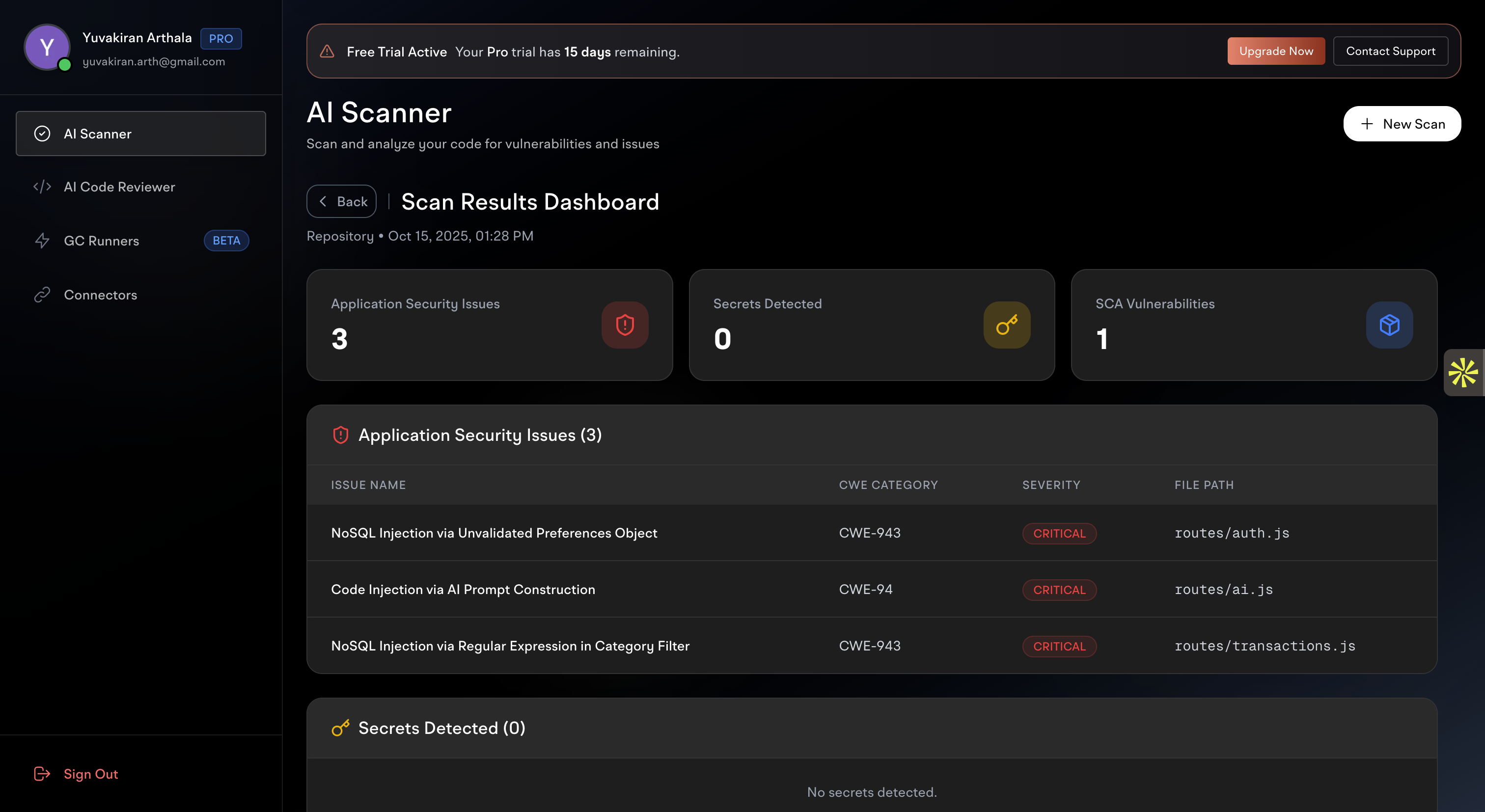 Scan Results Dashboard