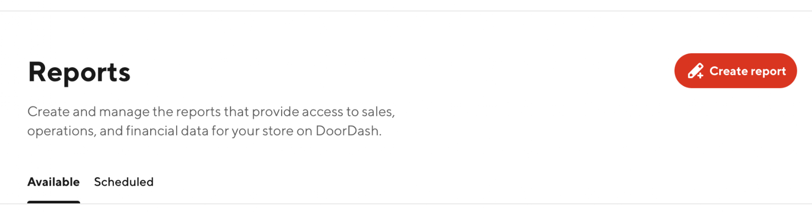 DoorDash Reports page overview