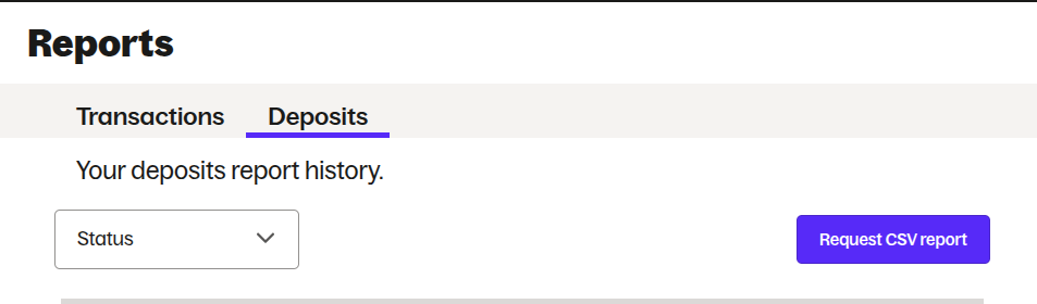 Grubhub Deposits tab with the Request CSV report button