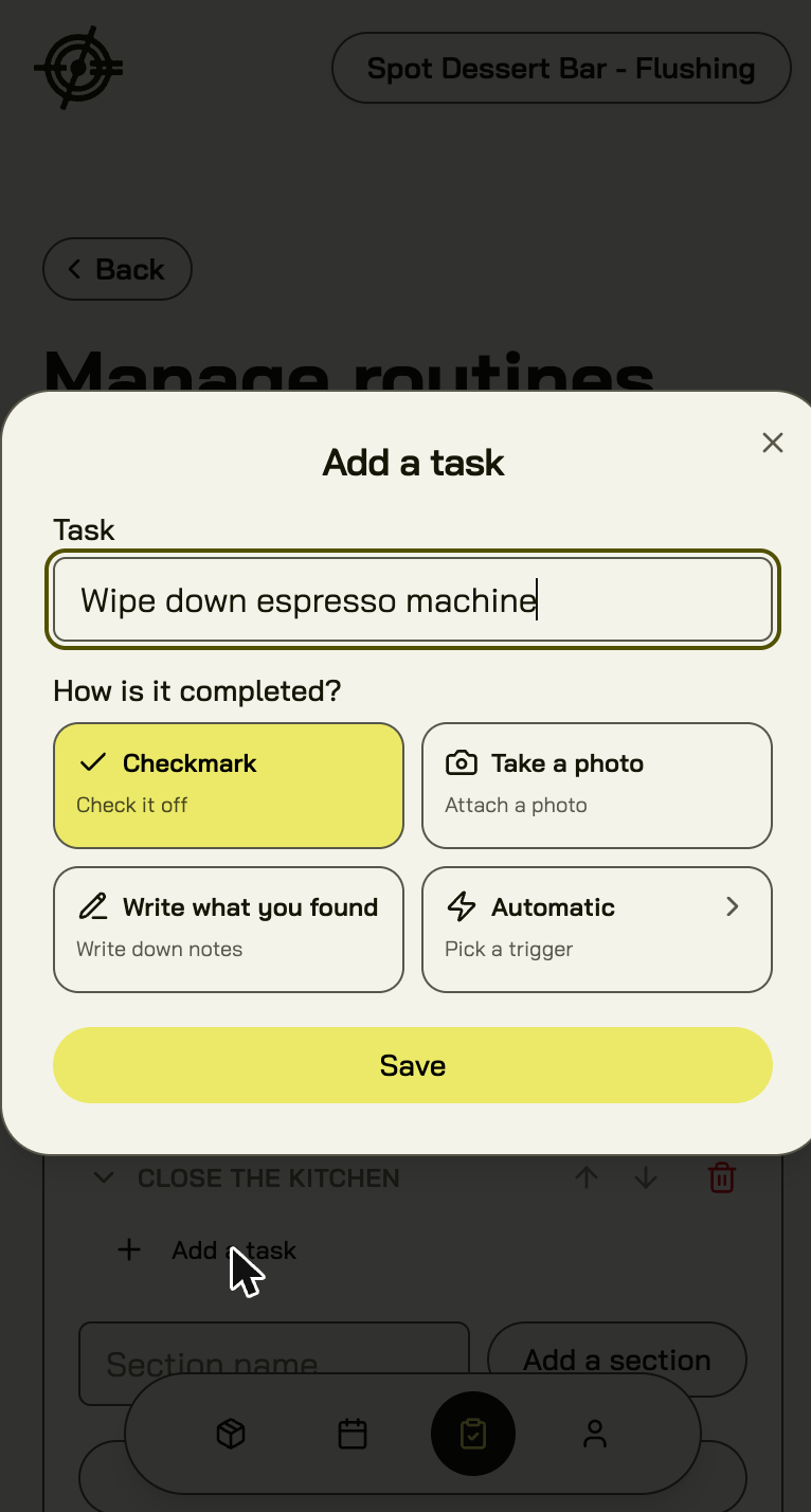 Adding a task: the four completion types