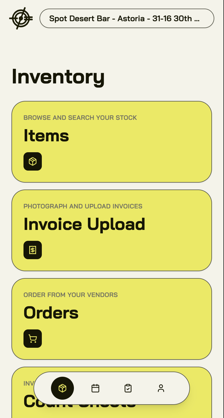 The Inventory tab's six cards