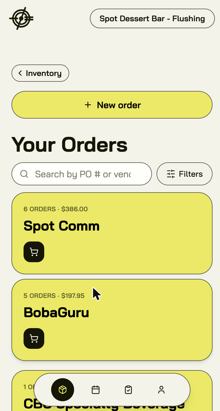 Your Orders, grouped by vendor