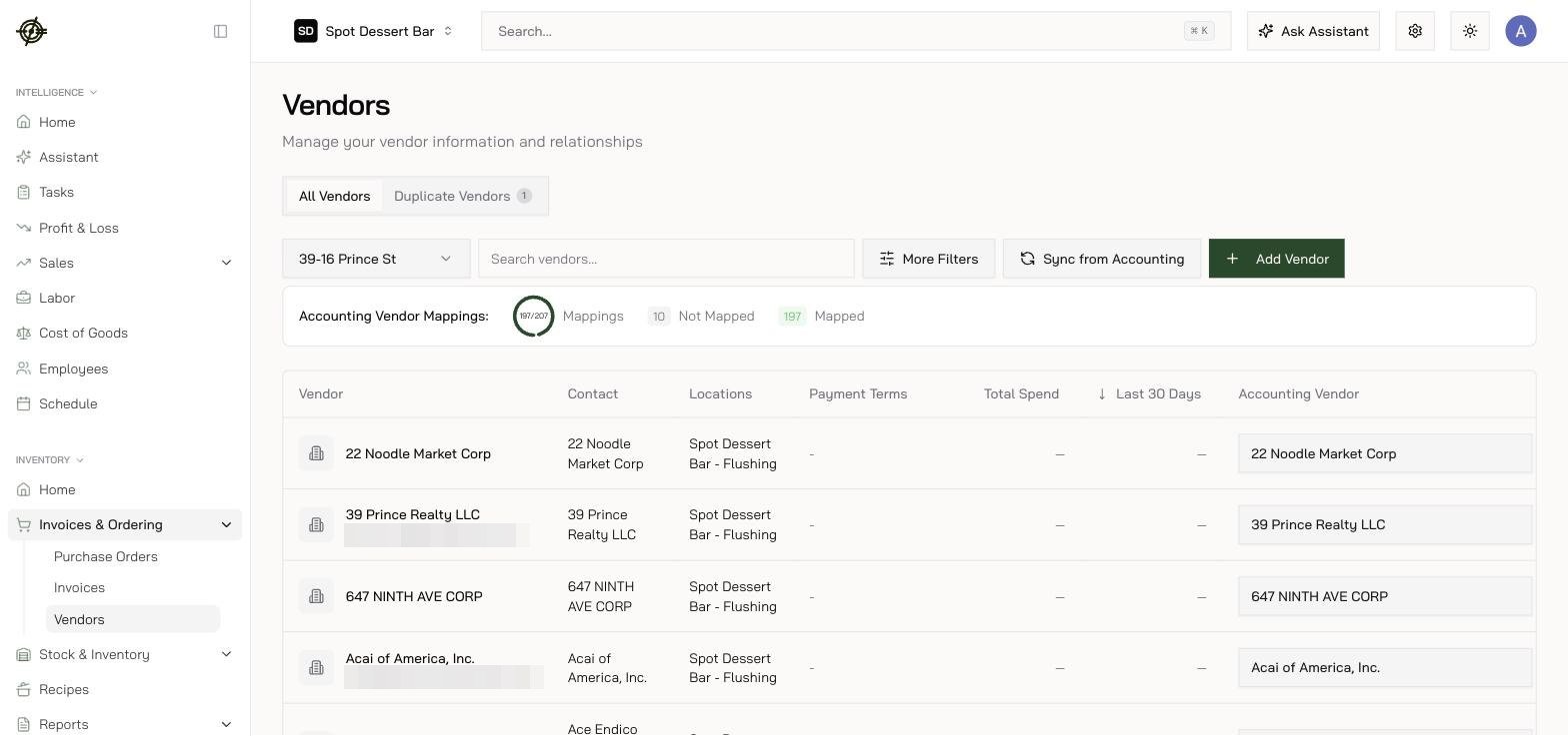 The vendor directory with the accounting-mapping ring and duplicates tab