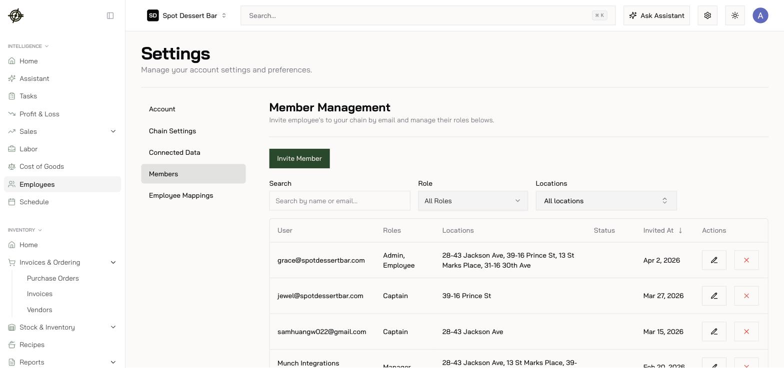 Member Management: members, roles, and location scopes