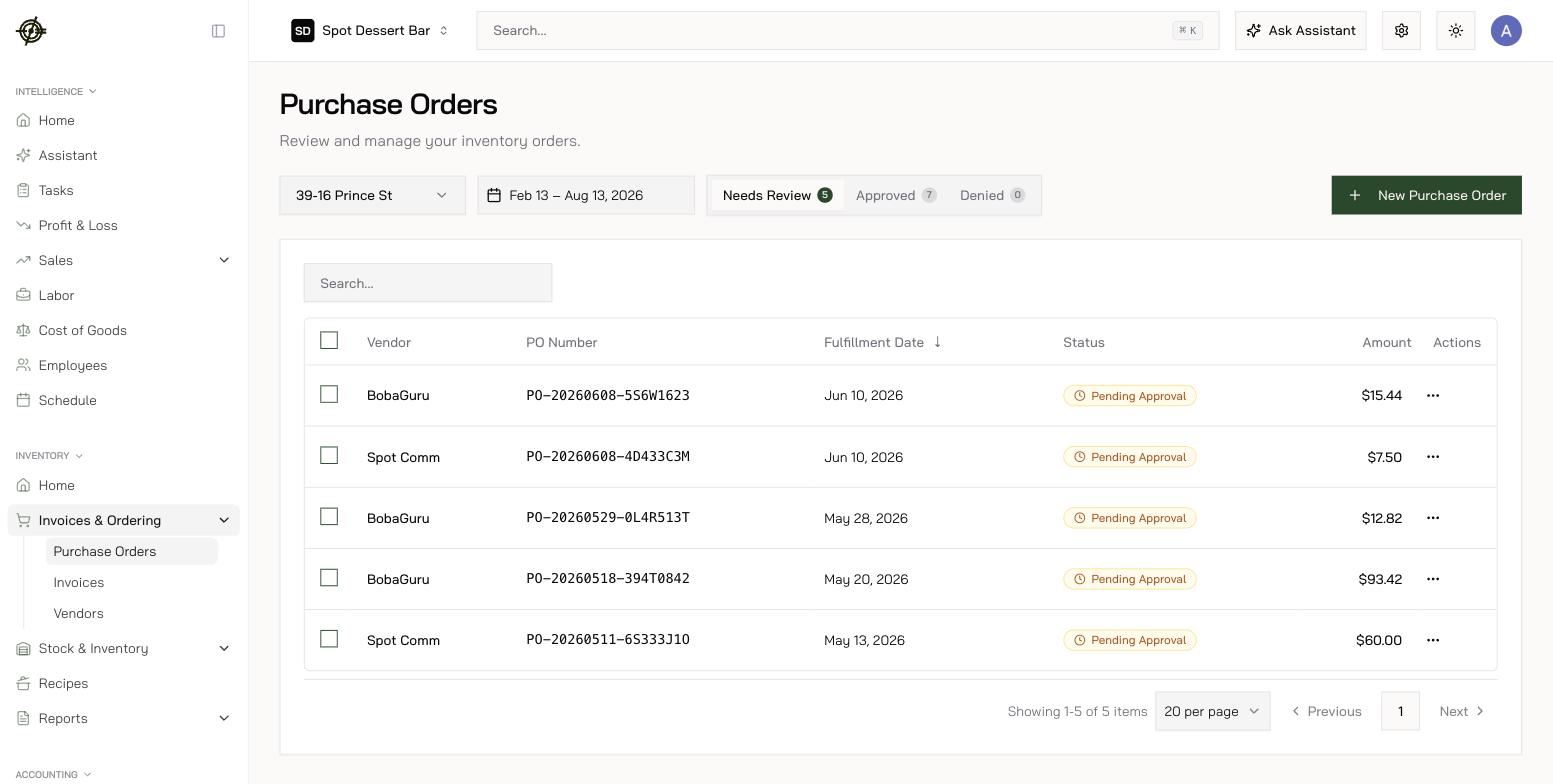 Purchase Orders under Invoices & Ordering
