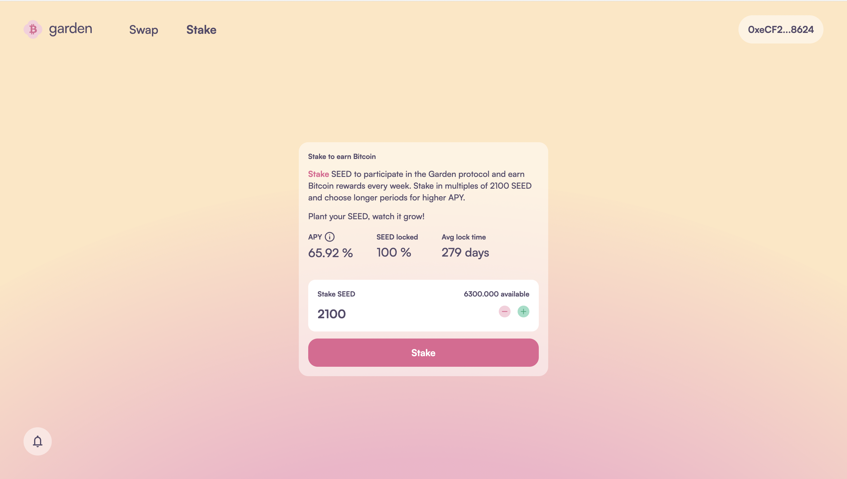 Select SEED staking amount