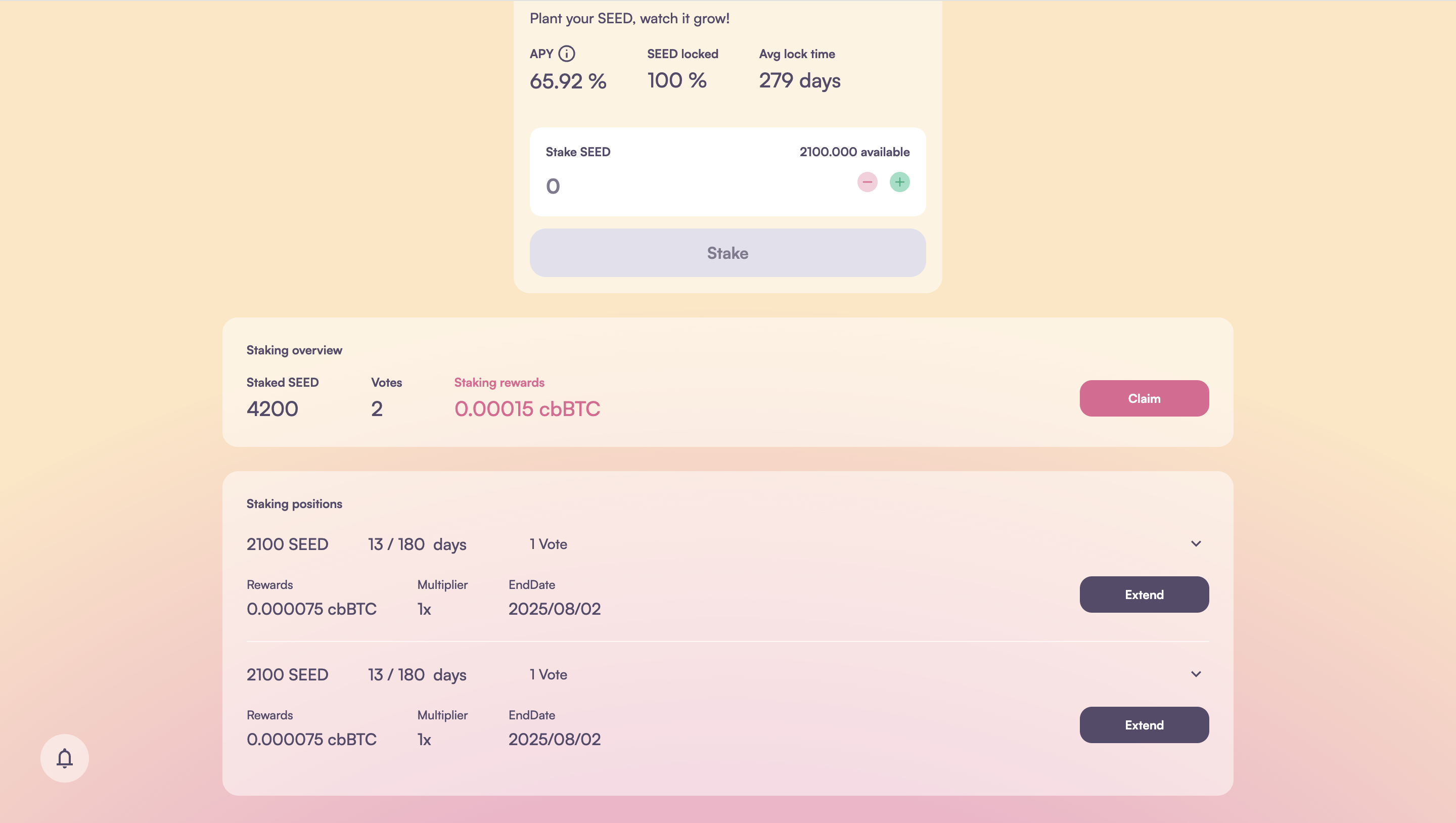 Manage your staking positions
