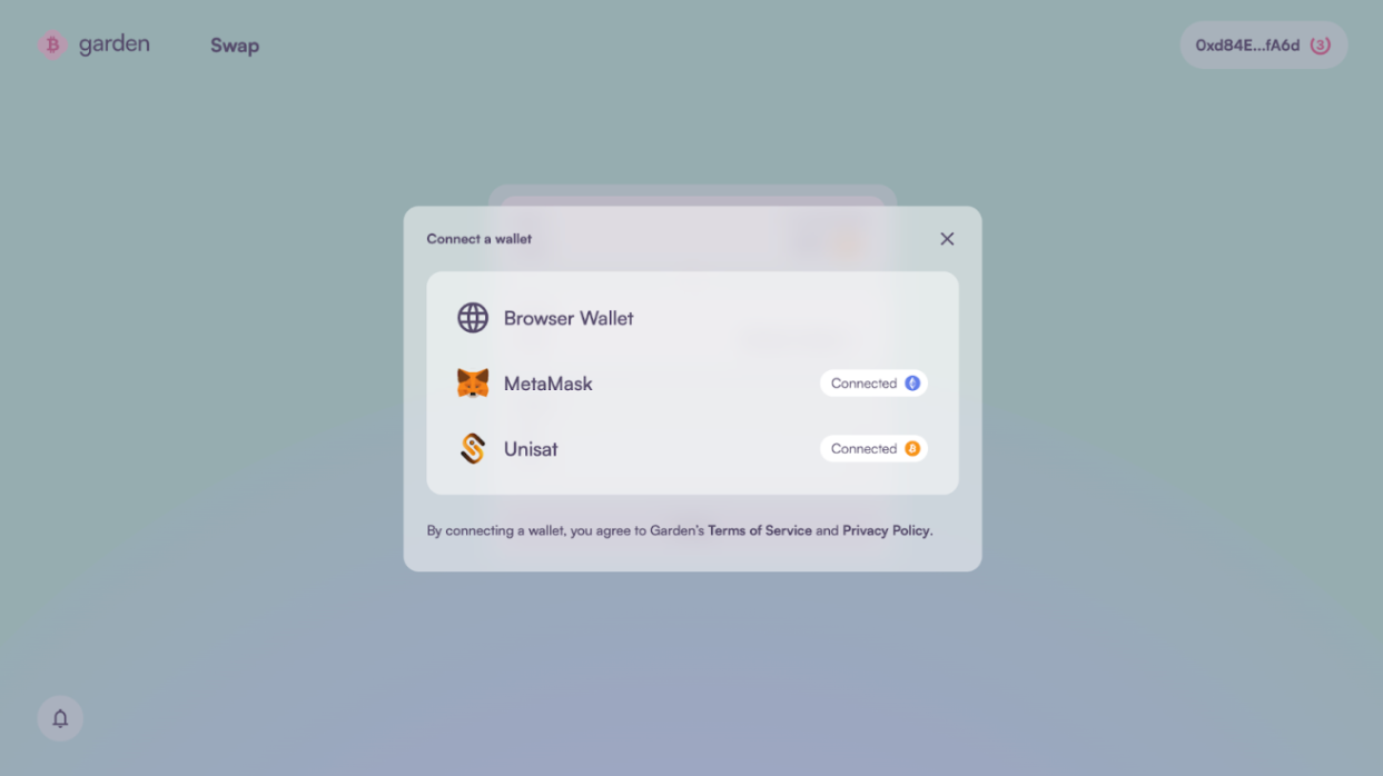 Connect wallets to Garden