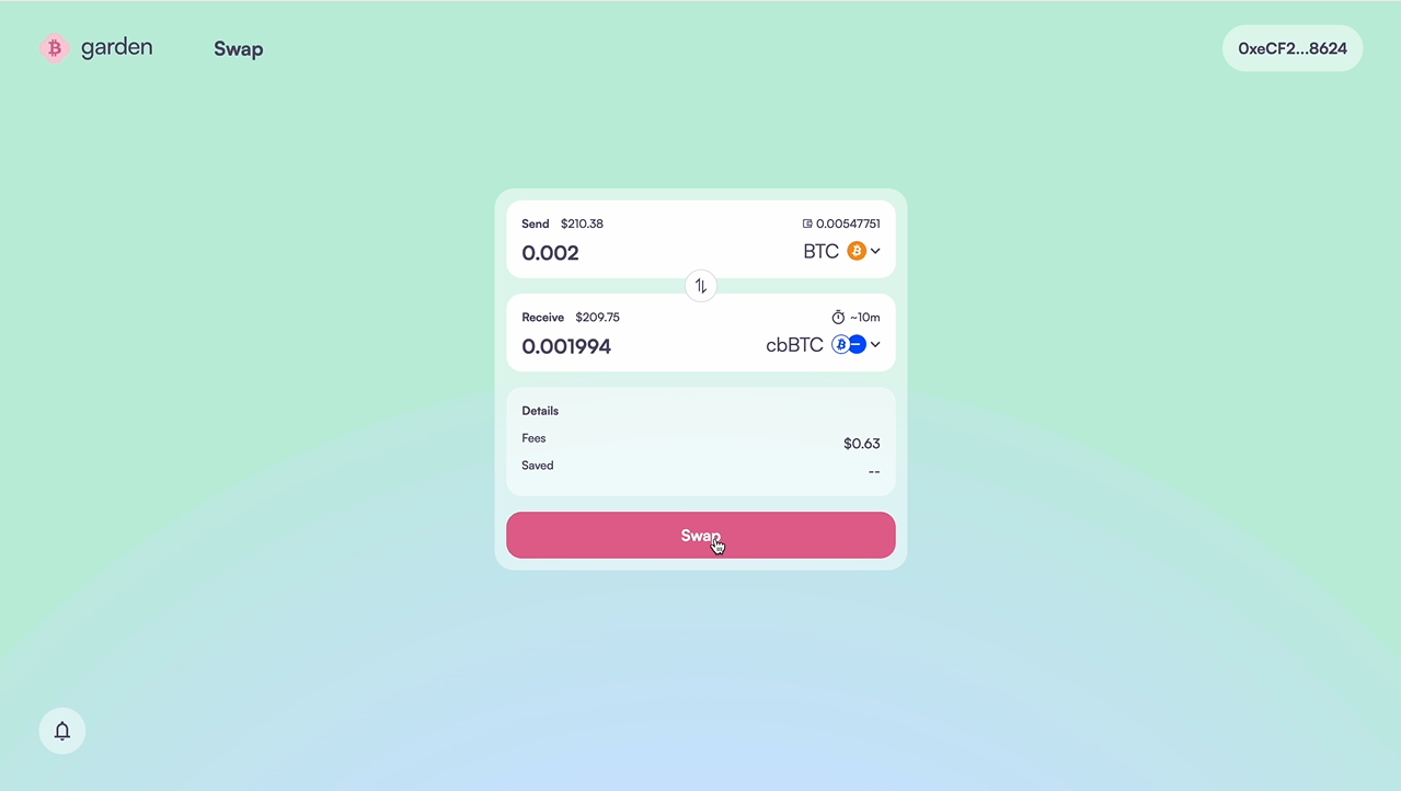 Configure BTC to WBTC swap