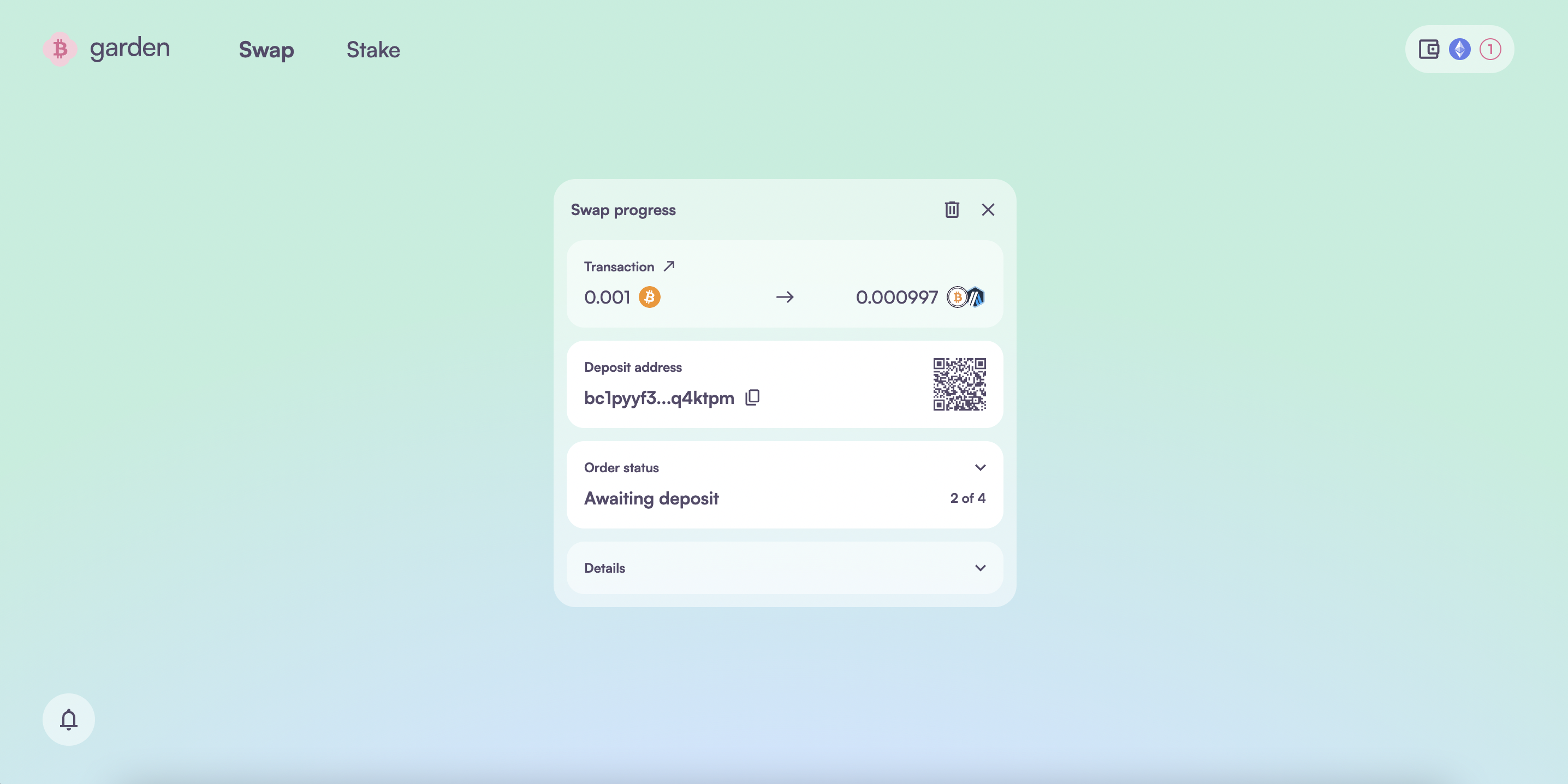 Manual Bitcoin deposit