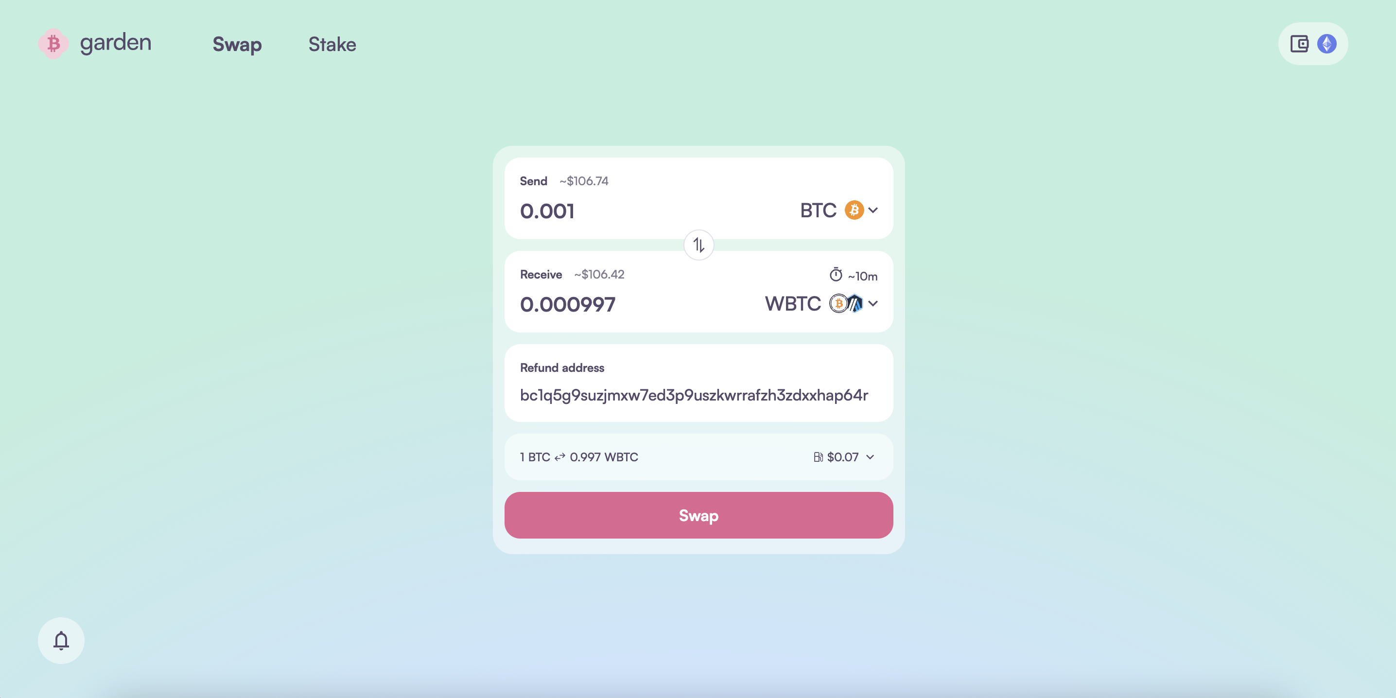 Enter Bitcoin refund address