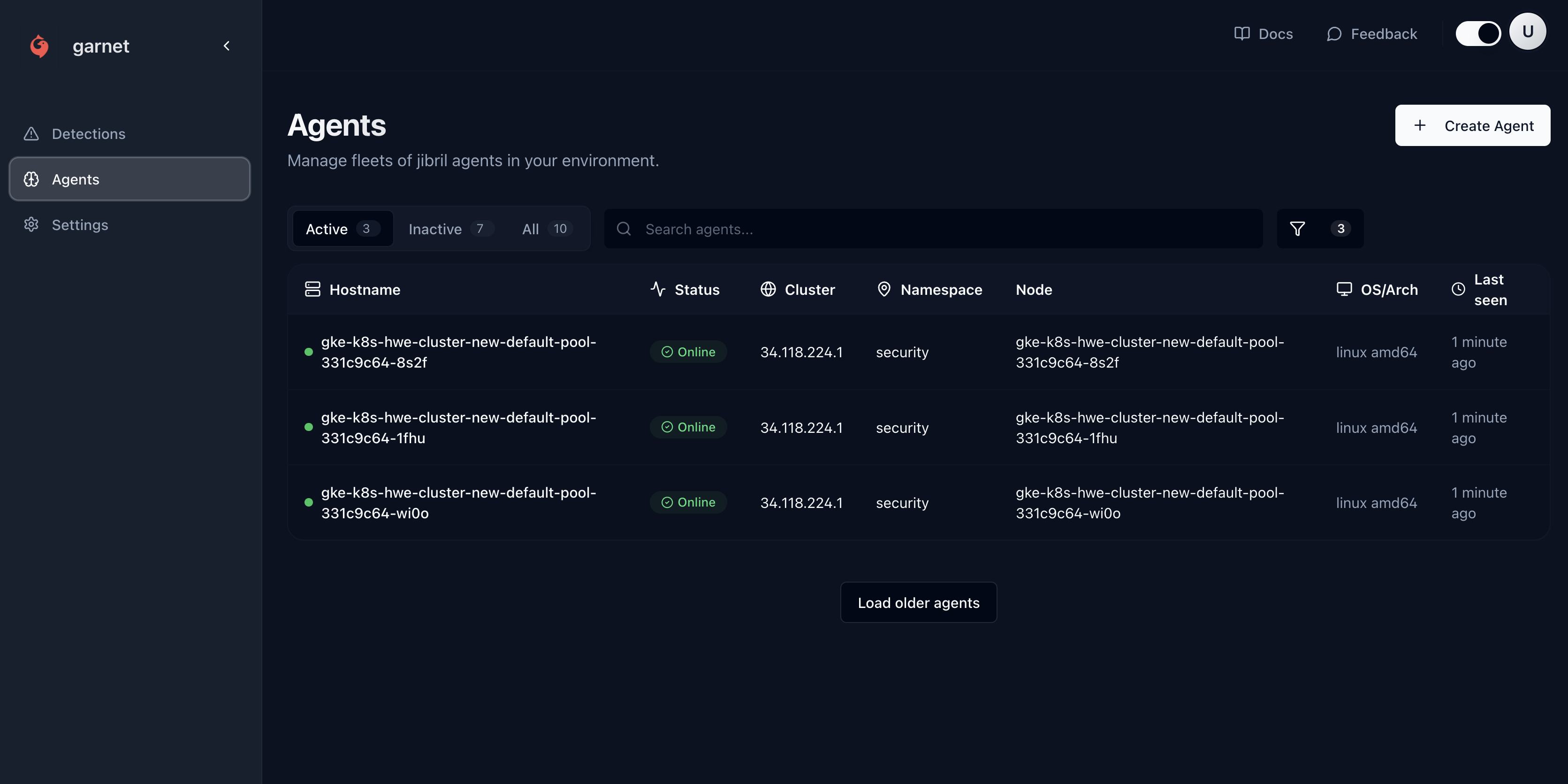 Agent setup options in dashboard