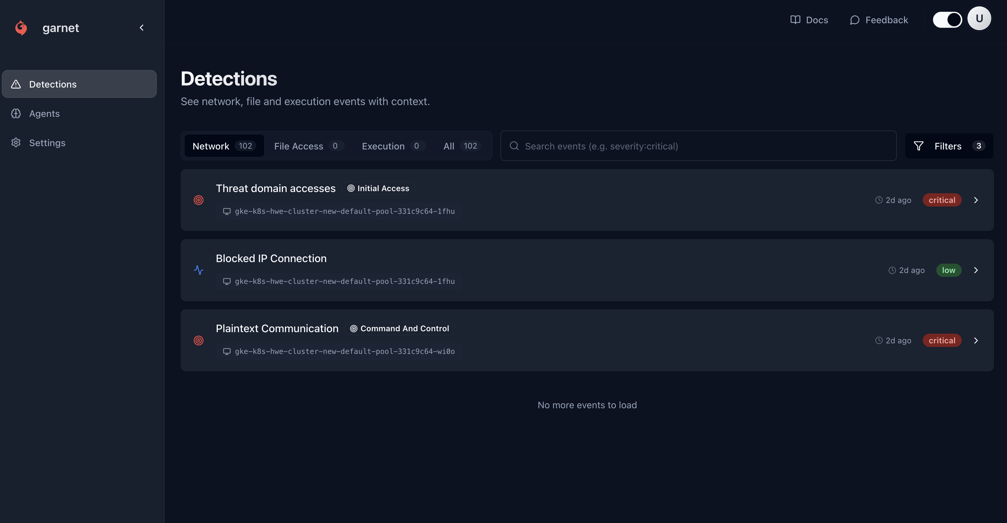 Example detection alert from security scan
