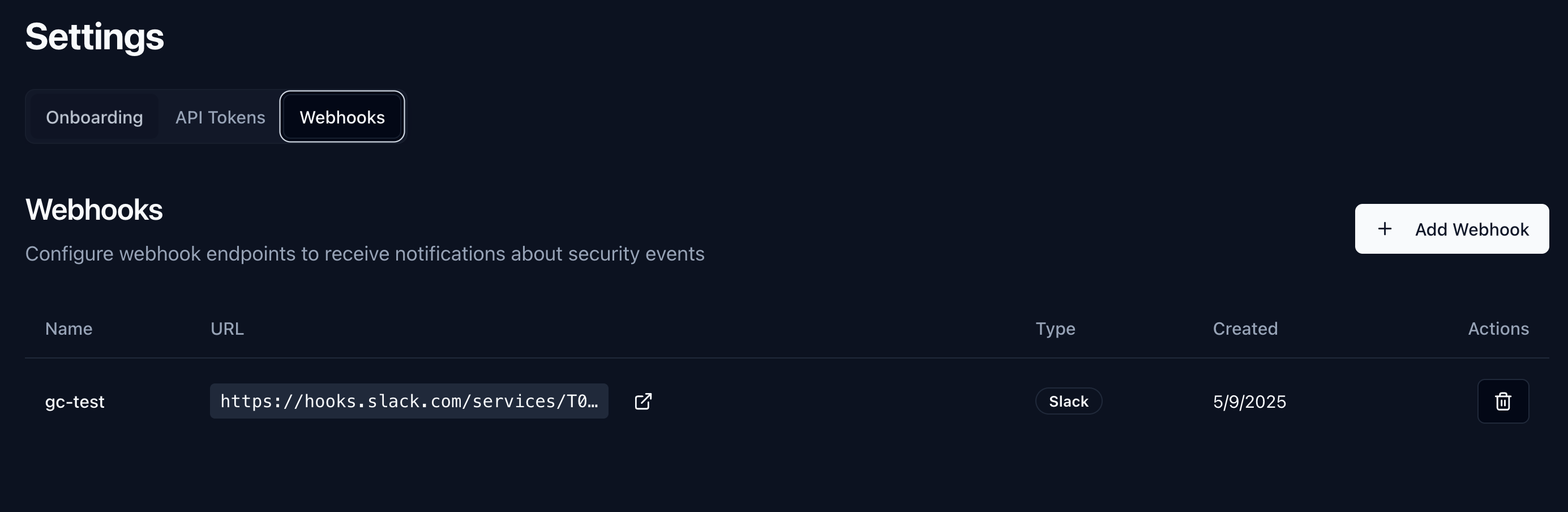 Slack notification example showing security alert