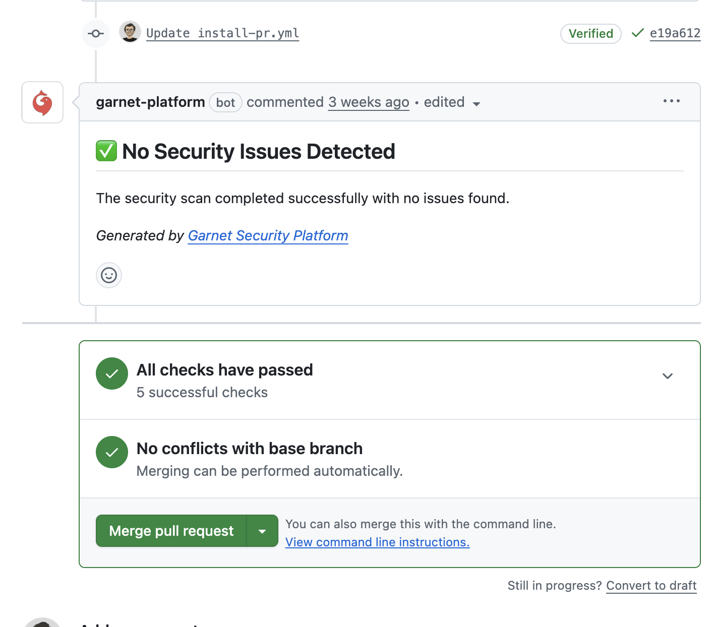 GitHub PR comment showing no incidents
