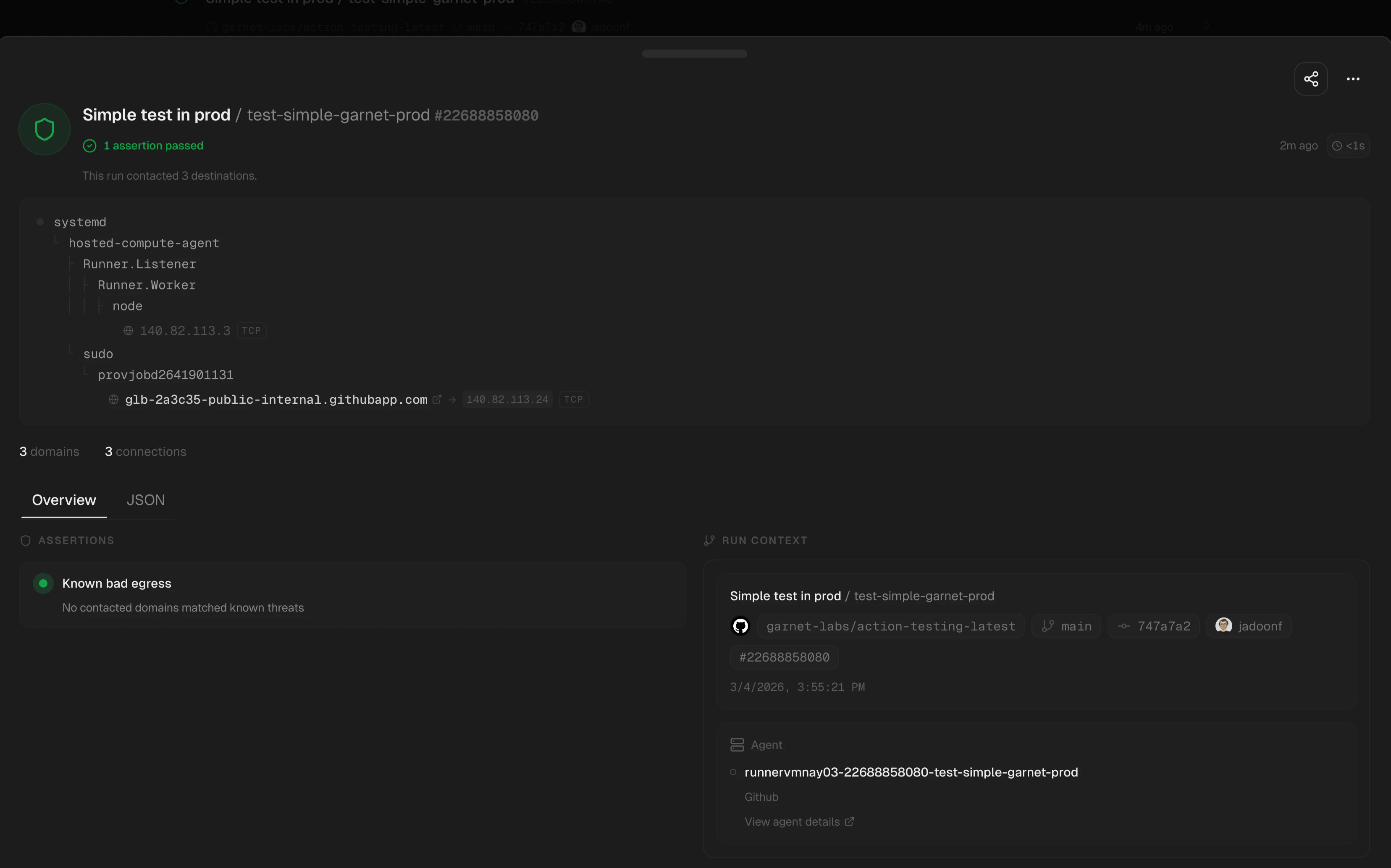 Passed run with process tree and assertions