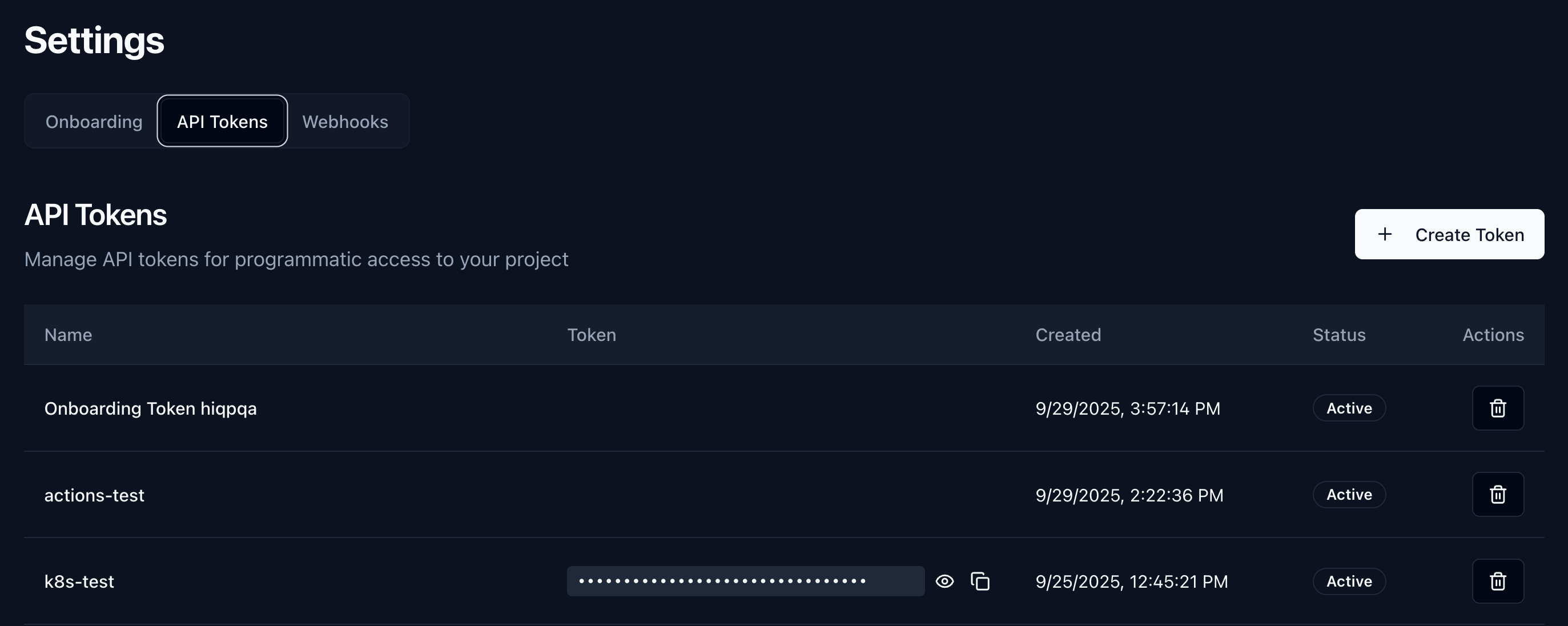 API token management