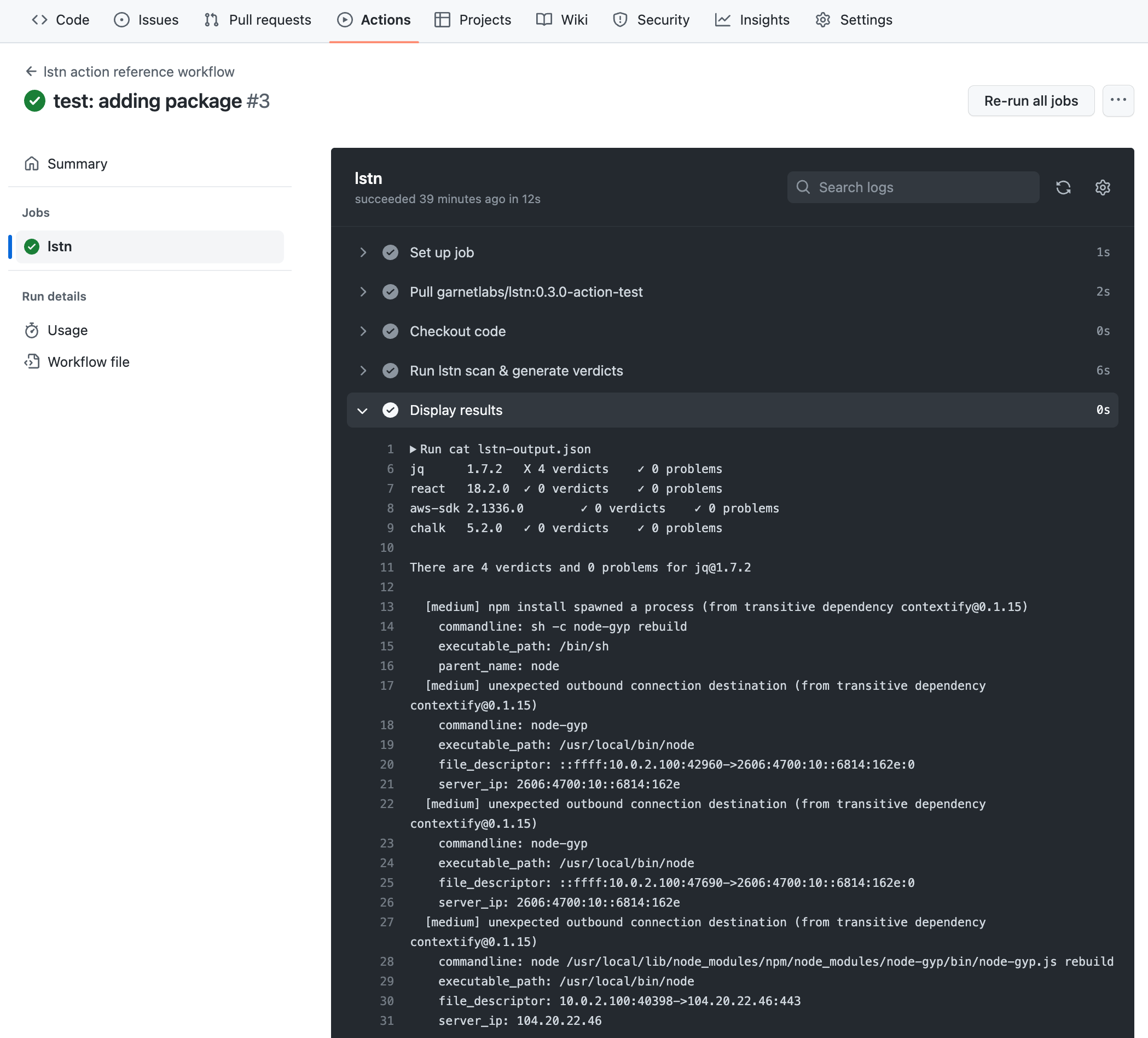 Garnet scan output in workflow logs