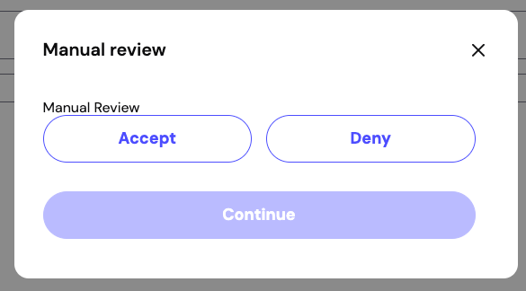 The Manual review dialog with Accept and Deny buttons