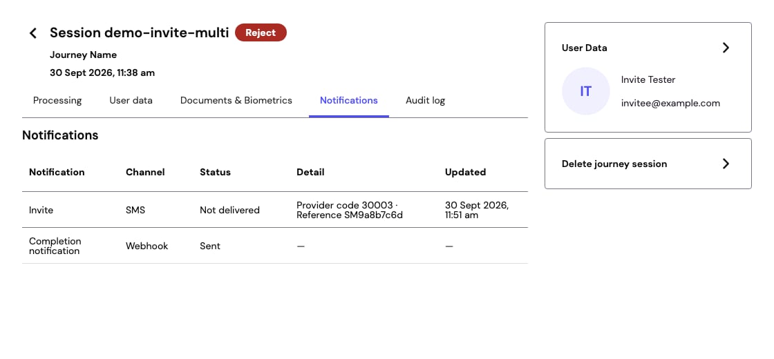 Notifications tab with an undelivered invite and a delivered completion notification