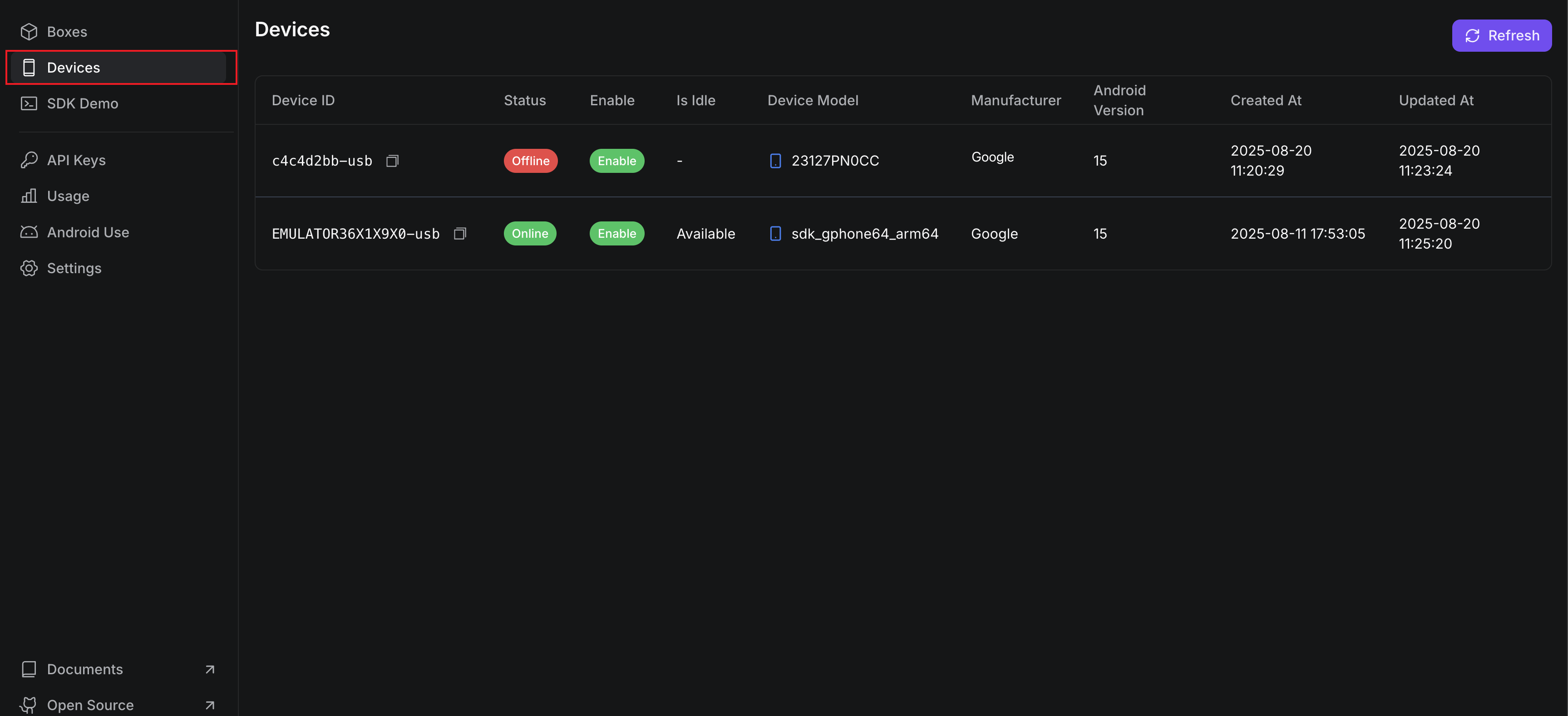Connected Device List