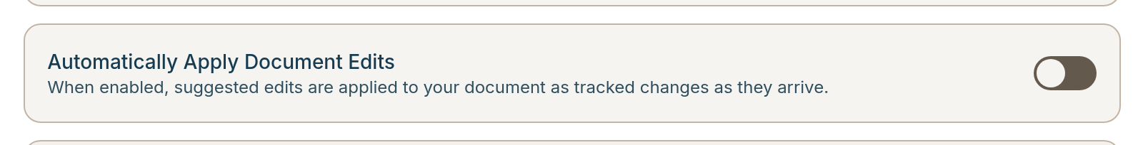 Automatically Apply Document Edits switch under Preferences