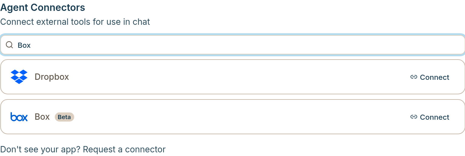 Box in Agent Connectors on Settings