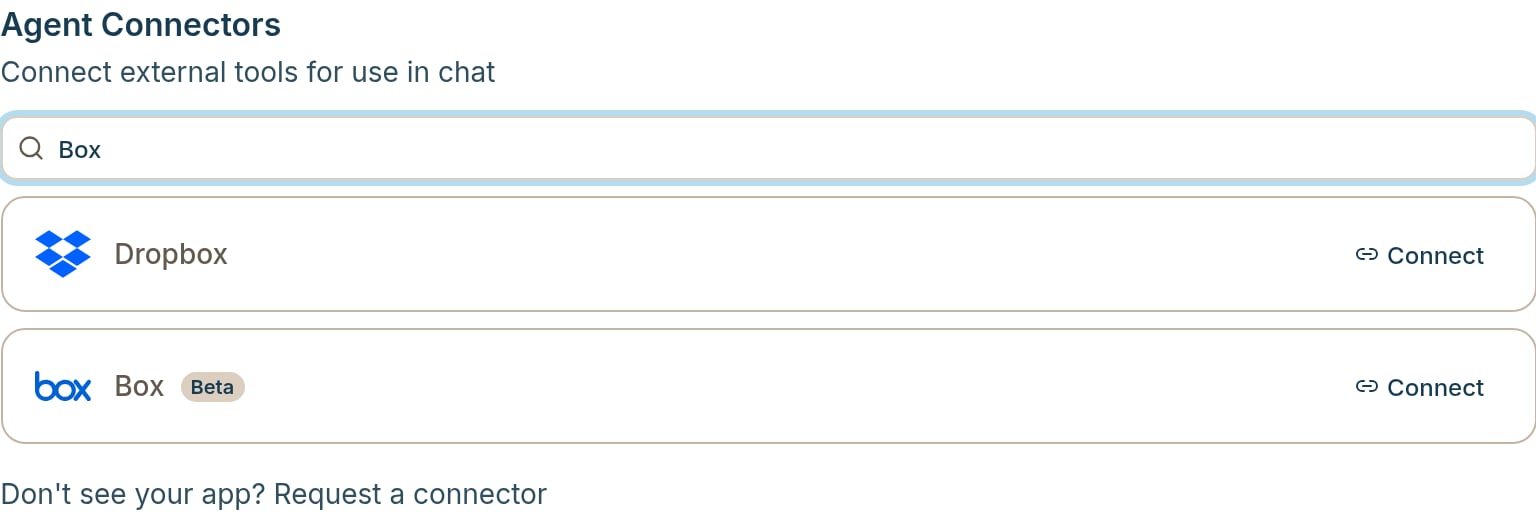Box in Agent Connectors on Settings
