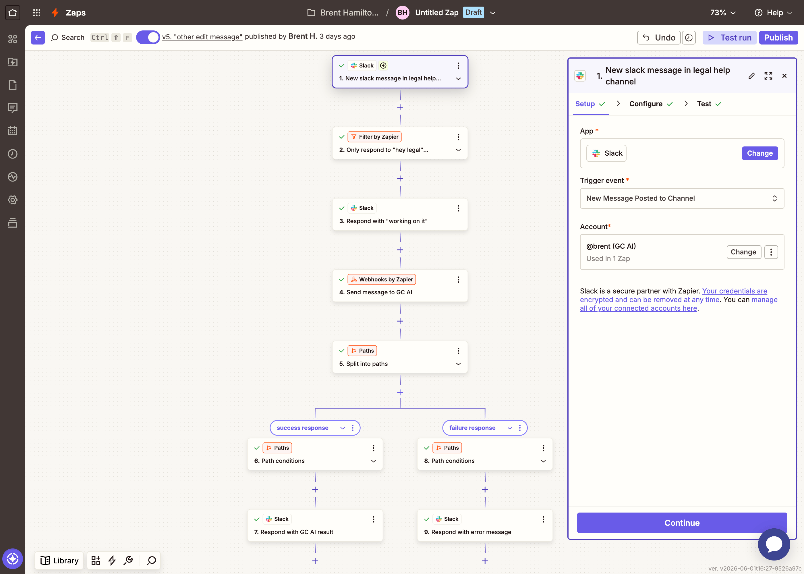 Zapier Slack trigger setup: choosing the app and event