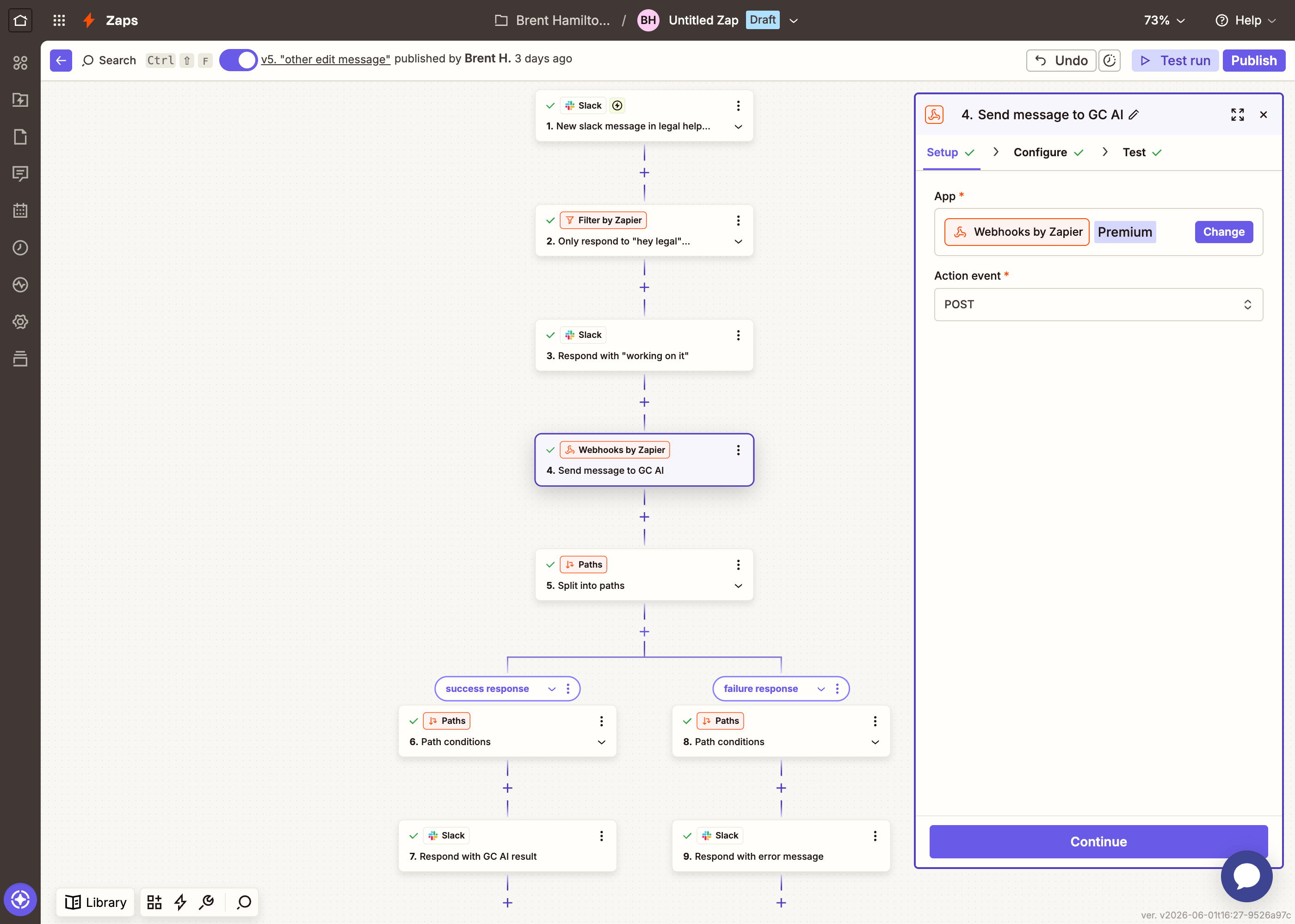 Zapier Webhooks by Zapier setup: choosing the app and POST event
